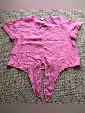 Charter Club Luxury Linen Vneck Tie Front Shirt